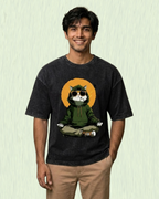 Ownfit Acid Washed Oversized Tee Black : Chill Cat