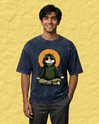 Ownfit Acid Washed Oversized Tee Navy Blue : Chill Cat