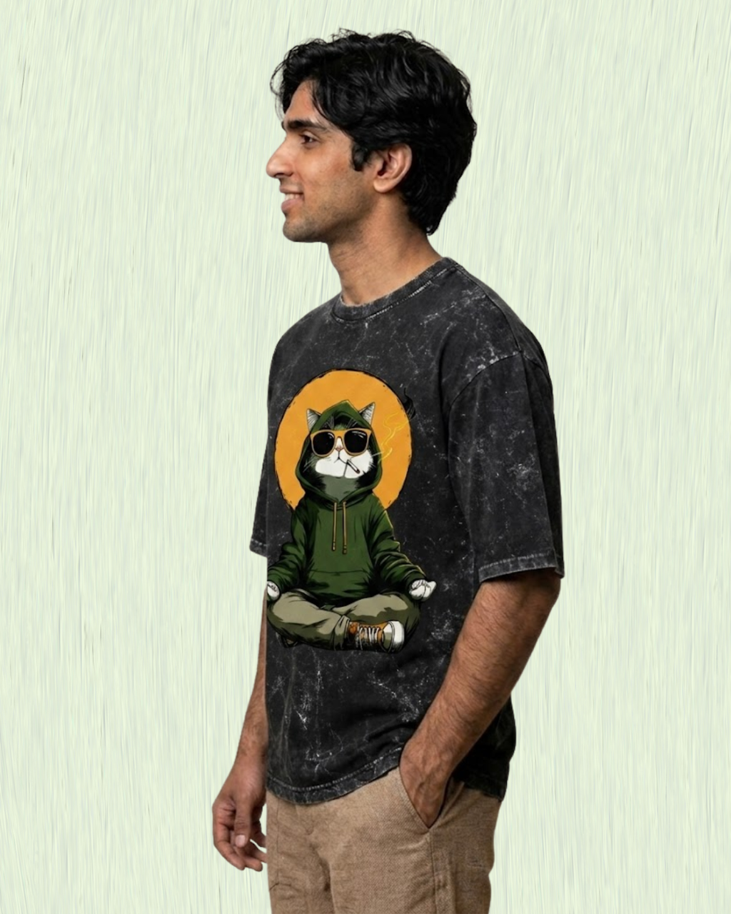 Ownfit Acid Washed Oversized Tee Black : Chill Cat