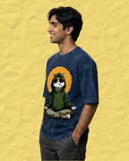 Ownfit Acid Washed Oversized Tee Navy Blue : Chill Cat
