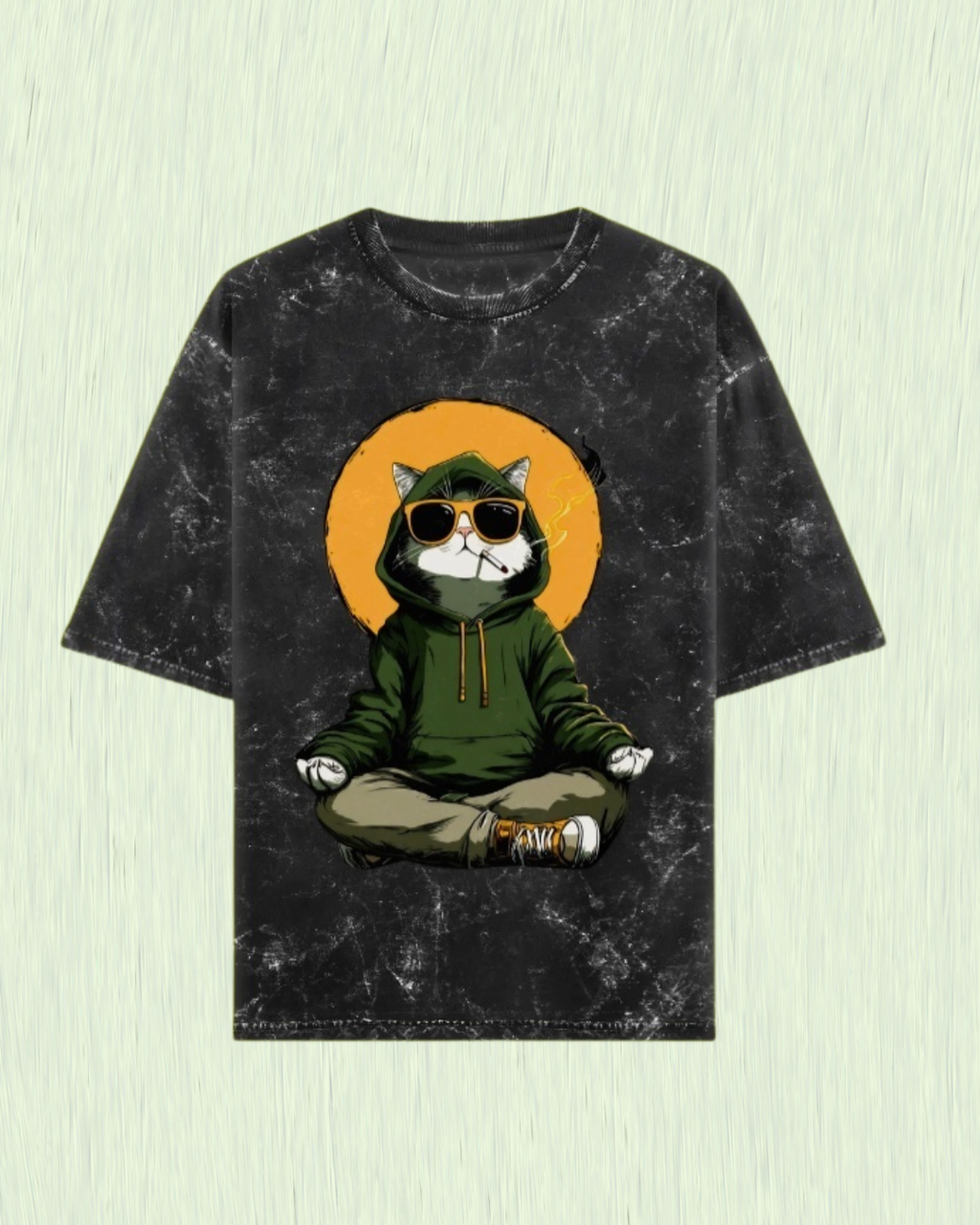 Ownfit Acid Washed Oversized Tee Black : Chill Cat