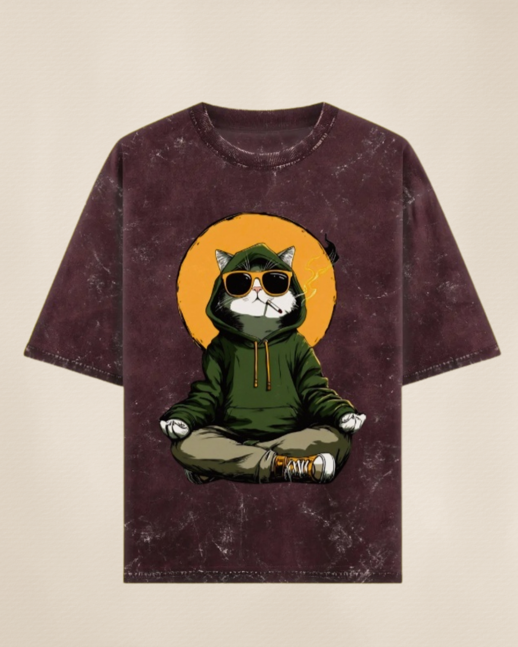 Ownfit Acid Washed Oversized Tee Maroon : Chill Cat