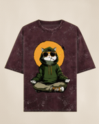 Ownfit Acid Washed Oversized Tee Maroon : Chill Cat