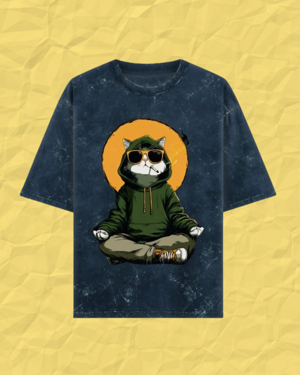 Ownfit Acid Washed Oversized Tee Navy Blue : Chill Cat