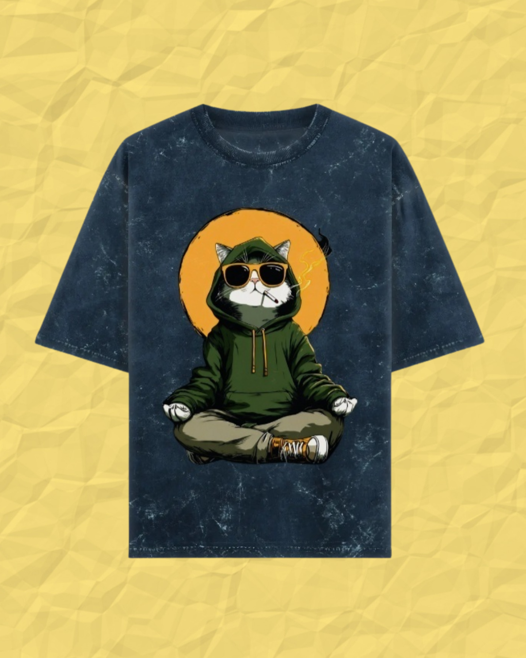 Ownfit Acid Washed Oversized Tee Navy Blue : Chill Cat