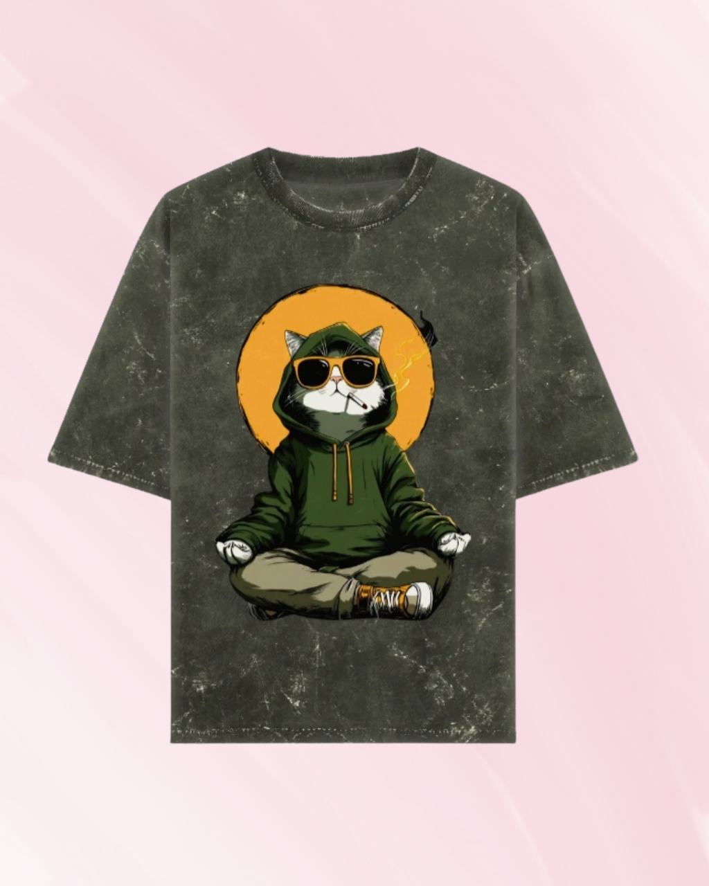 Ownfit Acid Washed Oversized Tee Olive Green : Chill Cat
