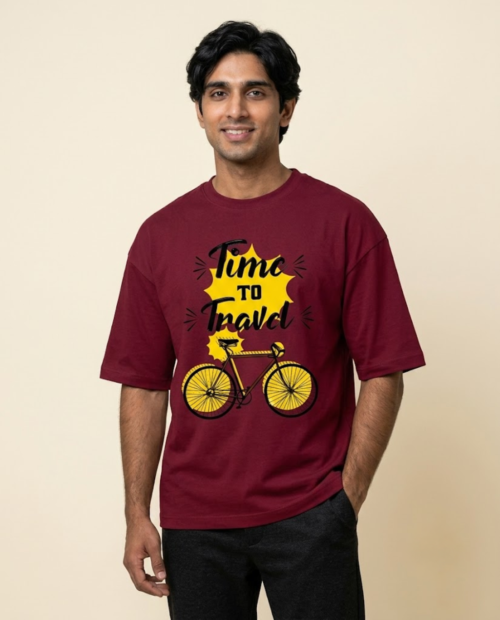 Ownfit Travel Oversized T-Shirt Maroon: Time To Travel